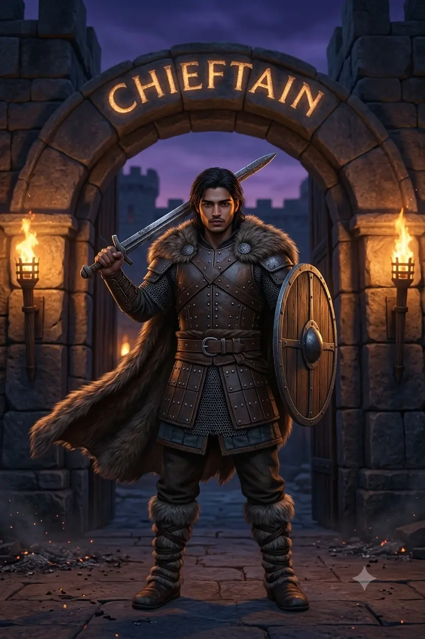 Haaland Style Viking Gemini AI Photo Prompt — Stand at a Norse Stone Fortress Like a Chieftain