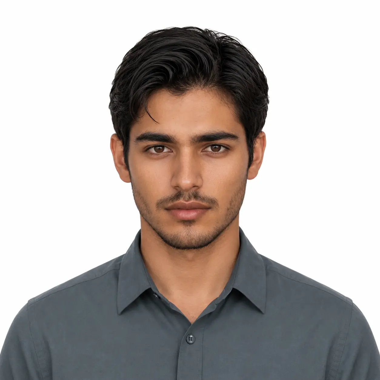 ChatGPT & Gemini US Passport Photo Prompt – Teal Shirt, Overhead Softbox Lighting